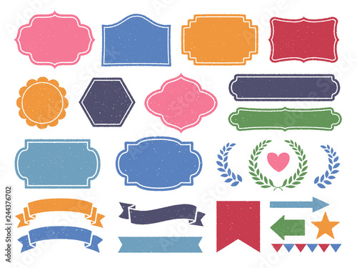 スタンプ風のフレームとリボンのセット