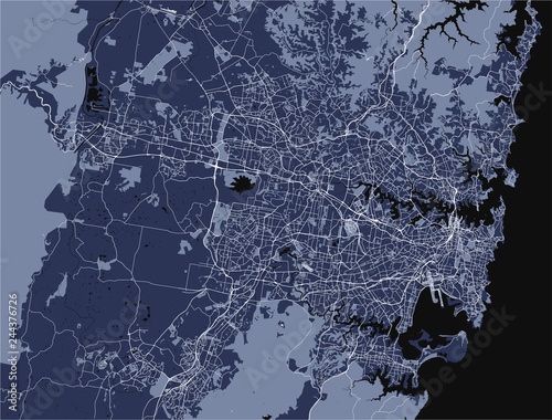 map of the city of Sydney, New South Wales, Australia