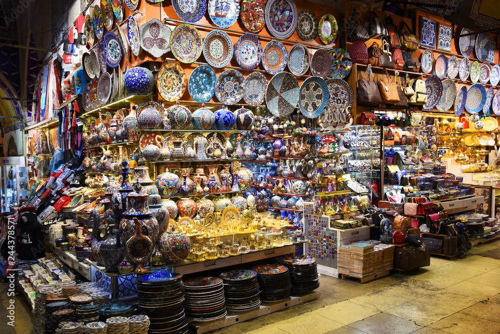 Istanbul, Turkey. A variety of products at the Grand Bazaar.