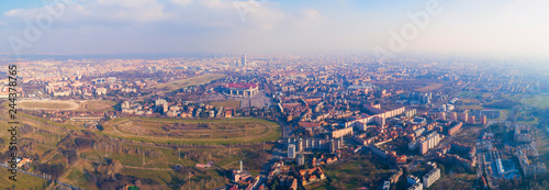 Panoramic view of Milan (Italy), south west area, with racecourse, Trenno park and Meazza stadium, commonly known as San Siro. © Arcansél