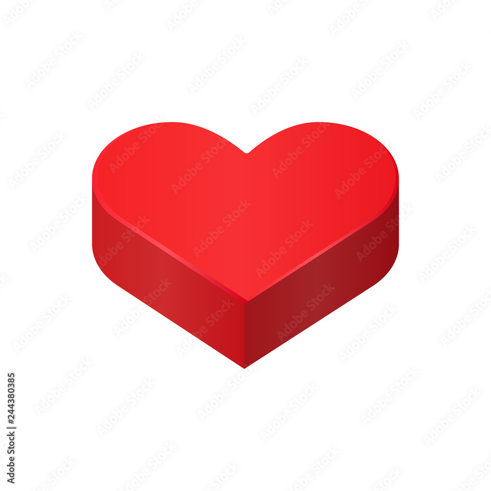 Red isometric heart, love symbol vector illustration Red isometric heart, love symbol vector illustration