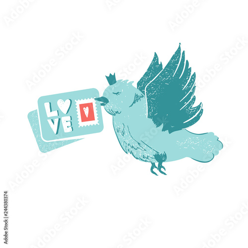 Pigeon fly with love letter in beak