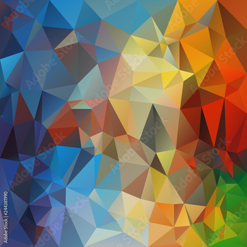 vector abstract irregular polygon background - triangle low poly pattern - full spectrum multi color rainbow - blue, orange, green, red, yellow