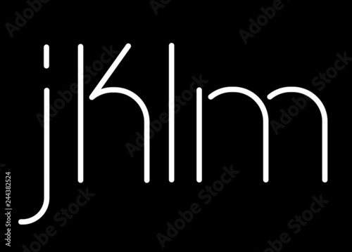Neon linear tube font, uppercase and lowercase grotesque sans serif typography, soft and light minimalistic stencil letters for neon signs and advertising boards 
