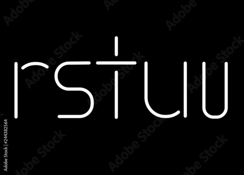 Neon linear tube font, uppercase and lowercase grotesque sans serif typography, soft and light minimalistic stencil letters for neon signs and advertising boards 