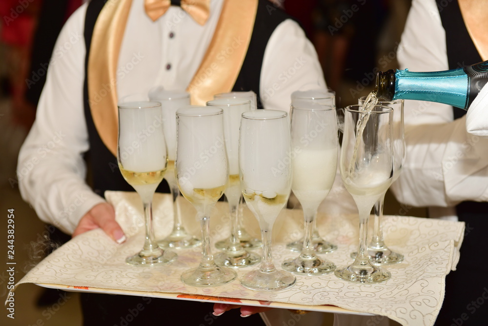 Champagne wine glasses at wedding party Champagne wine glasses at wedding party