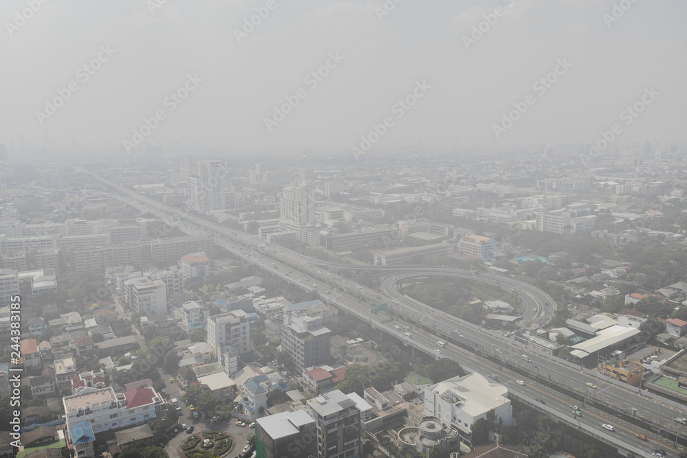 Bangkok City Cover with Smoke and Dust with Dangerous Toxic Air  Pollution