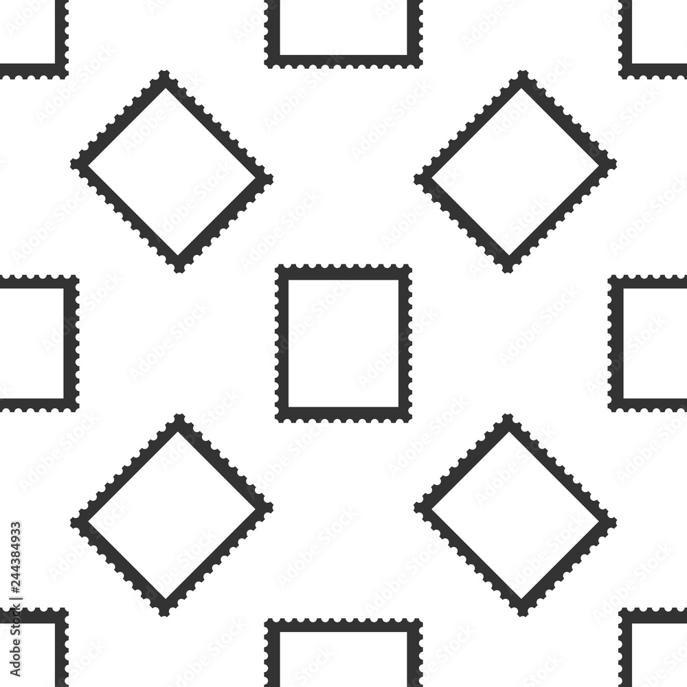Postal stamp icon seamless pattern on white background. Flat design. Vector Illustration
