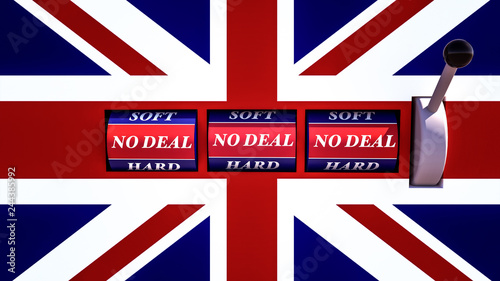 no deal brexit in an English slot machine / concept gambling / Brexit 3d-illustration