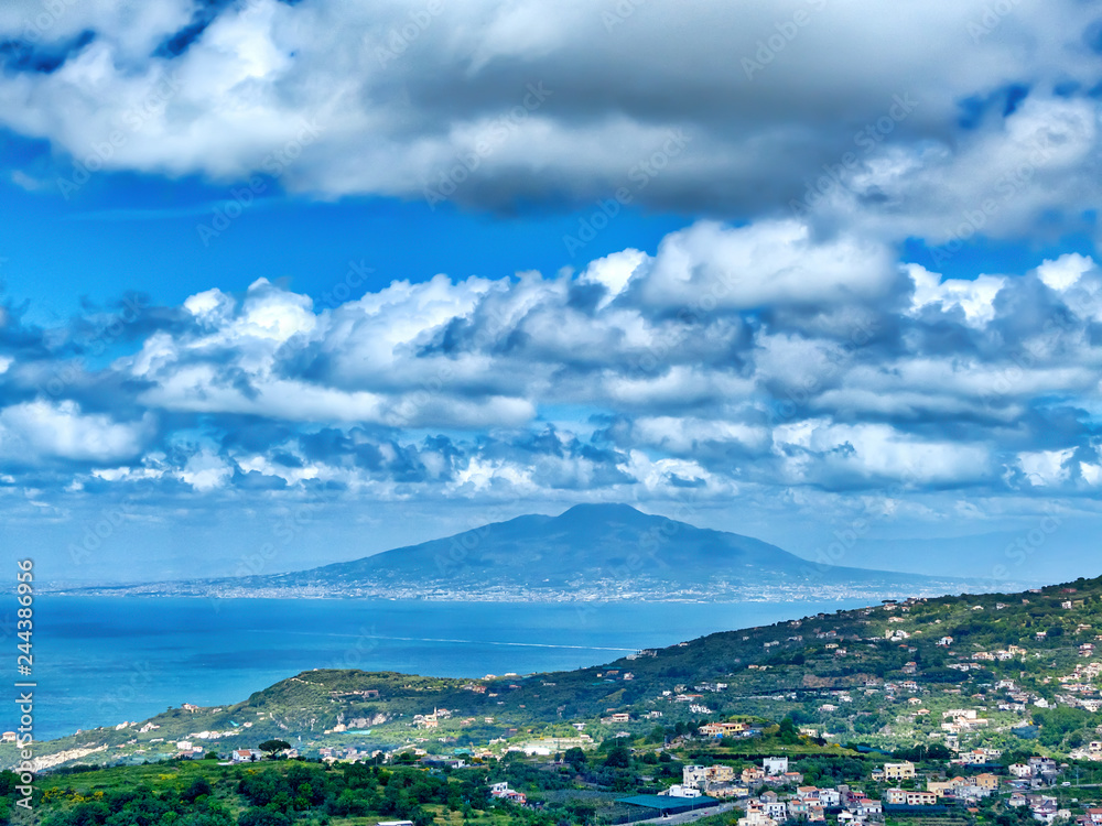 On a hike in a landscape in the Gulf of Naples with many sights like the volcano Vesuvius or the island Capri