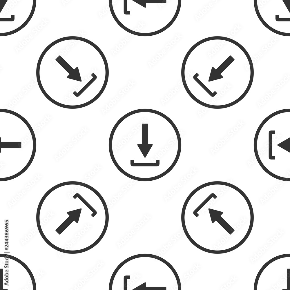 Download icon seamless pattern on white background. Upload button. Load symbol. Arrow point to down. Flat design. Vector Illustration Download icon seamless pattern on white background. Upload button. Load symbol. Arrow point to down. Flat design. Vector Illustration