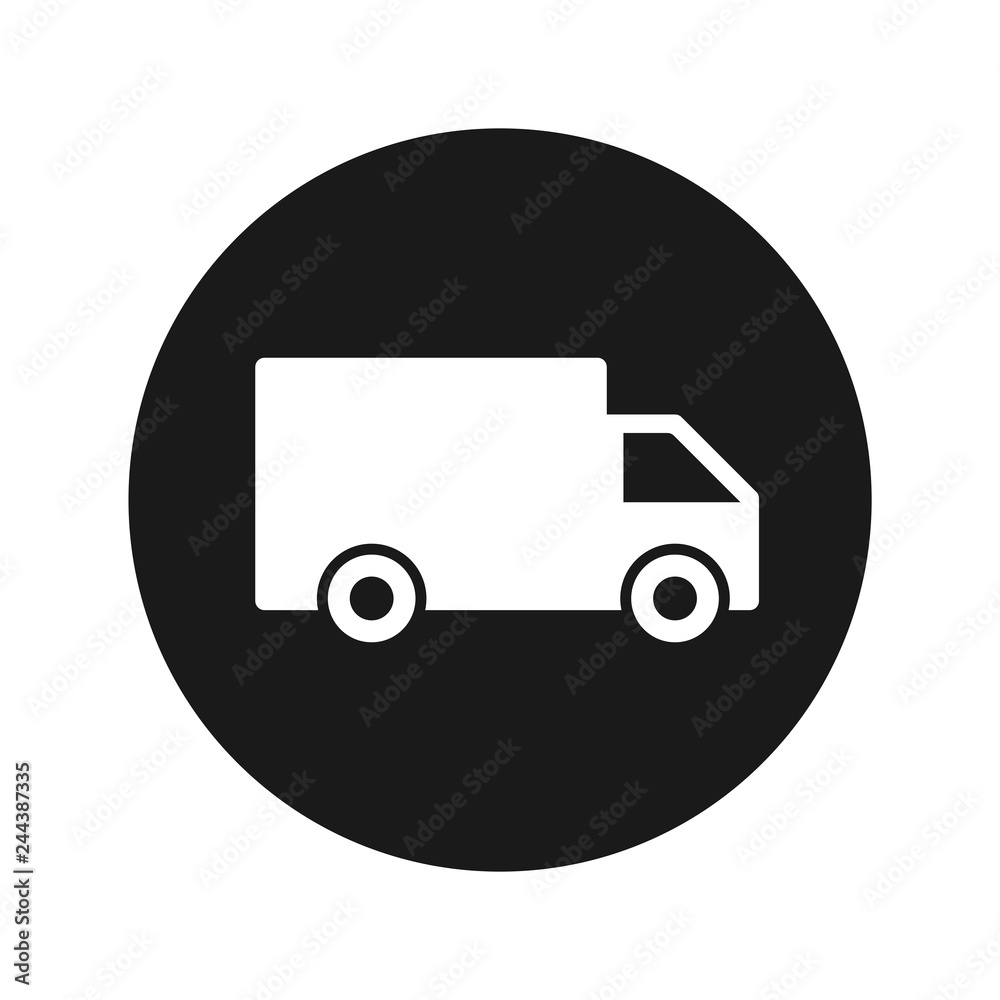 Delivery truck icon flat black round button vector illustration Delivery truck icon flat black round button vector illustration