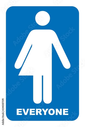 Gender neutral sign. Transgender restroom sign.  illustration. Blue symbol isolated on white. Mandatory banner. Toilett for everyone photo