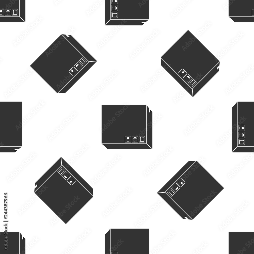 Carton cardboard box with traffic symbols icon seamless pattern on white background. Box, package, parcel sign. Delivery and packaging. Transportation and shipping. Flat design. Vector Illustration Carton cardboard box with traffic symbols icon seamless pattern on white background. Box, package, parcel sign. Delivery and packaging. Transportation and shipping. Flat design. Vector Illustration