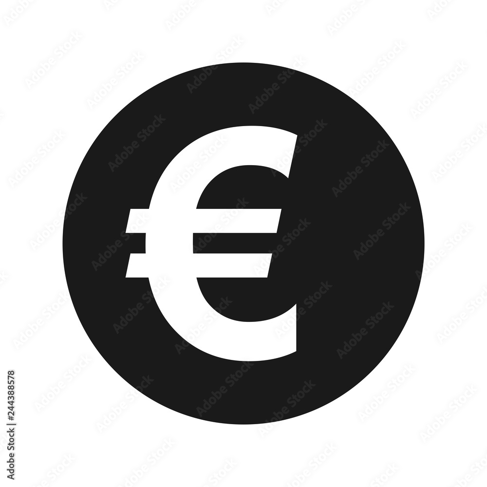 Euro sign icon flat black round button vector illustration