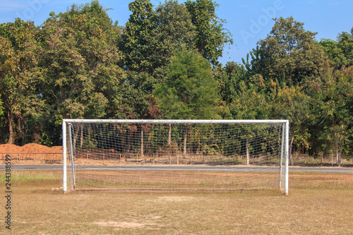 Obraz na płótnie Old vacant football soccer goal gate in rural grass field in Chiang Mai,Thailand w salonie