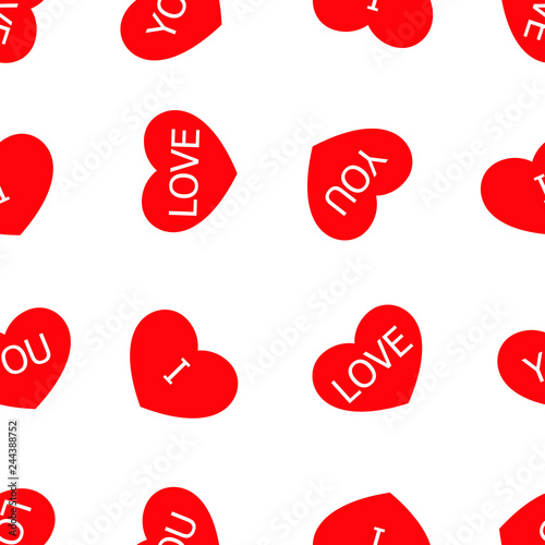 Valentine's day seamless pattern with heart decoration and lettering I love you.