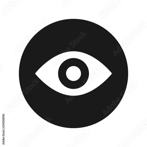 Eye icon flat black round button vector illustration