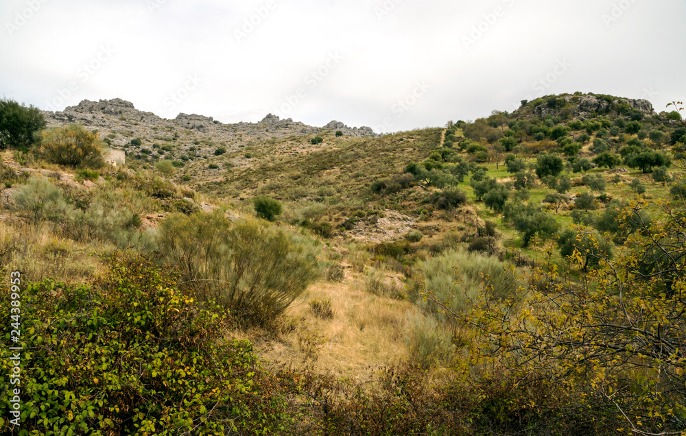 Mountain range with the mountains of Cordoba in Spain on a sunny day