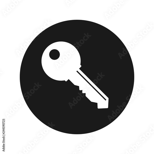 Key icon flat black round button vector illustration