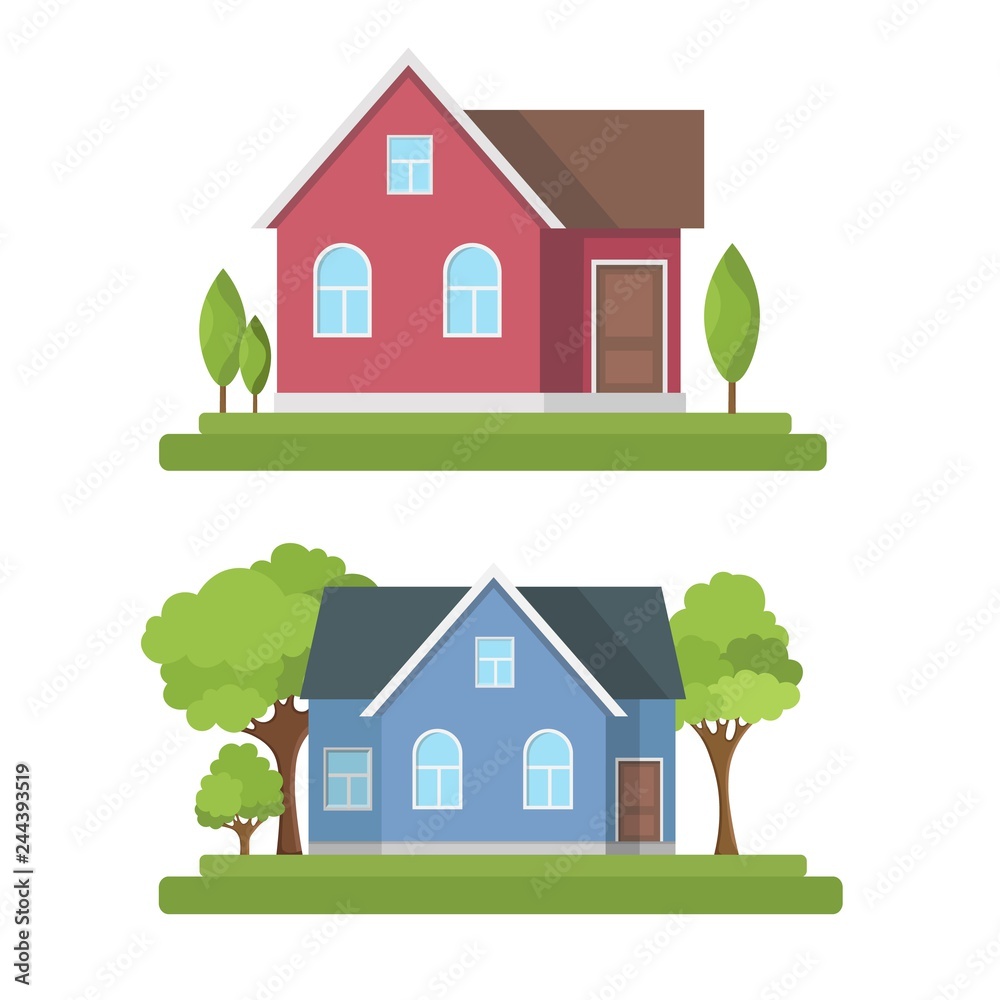Houses set summer exterior modern illustration front apartment Houses set summer exterior modern illustration front apartment
