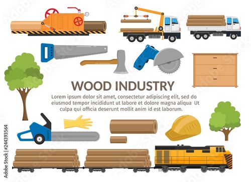Timber Sawmill woodcutter lumber or hardwood set flat elements