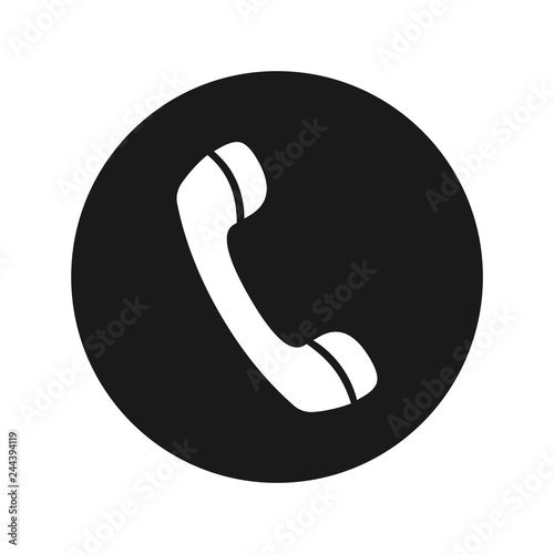 Phone icon flat black round button vector illustration