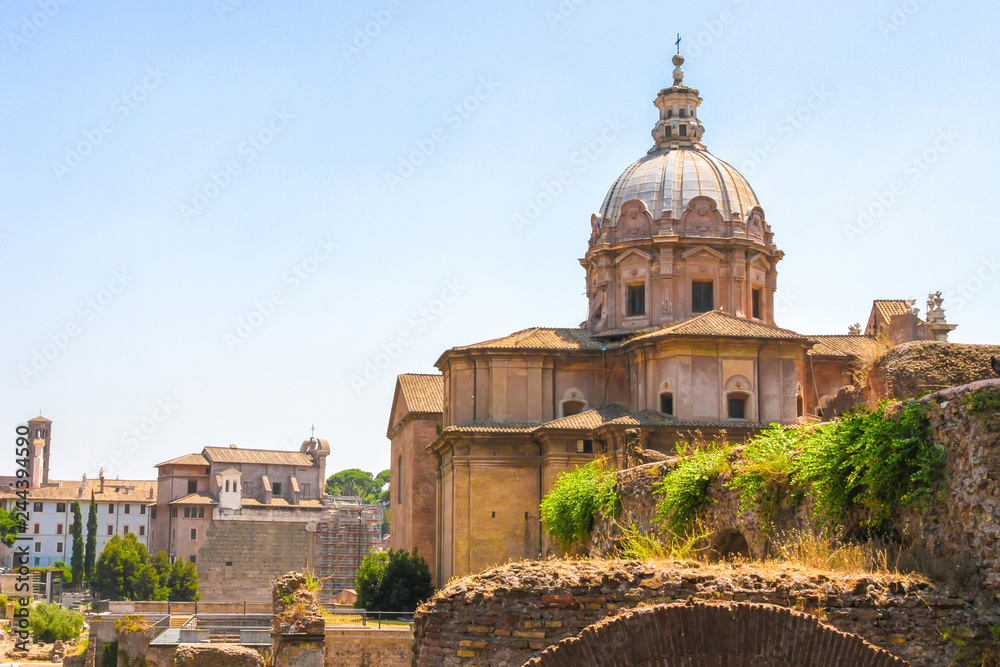 View on a historic church in Rome, Italy on a sunny day.