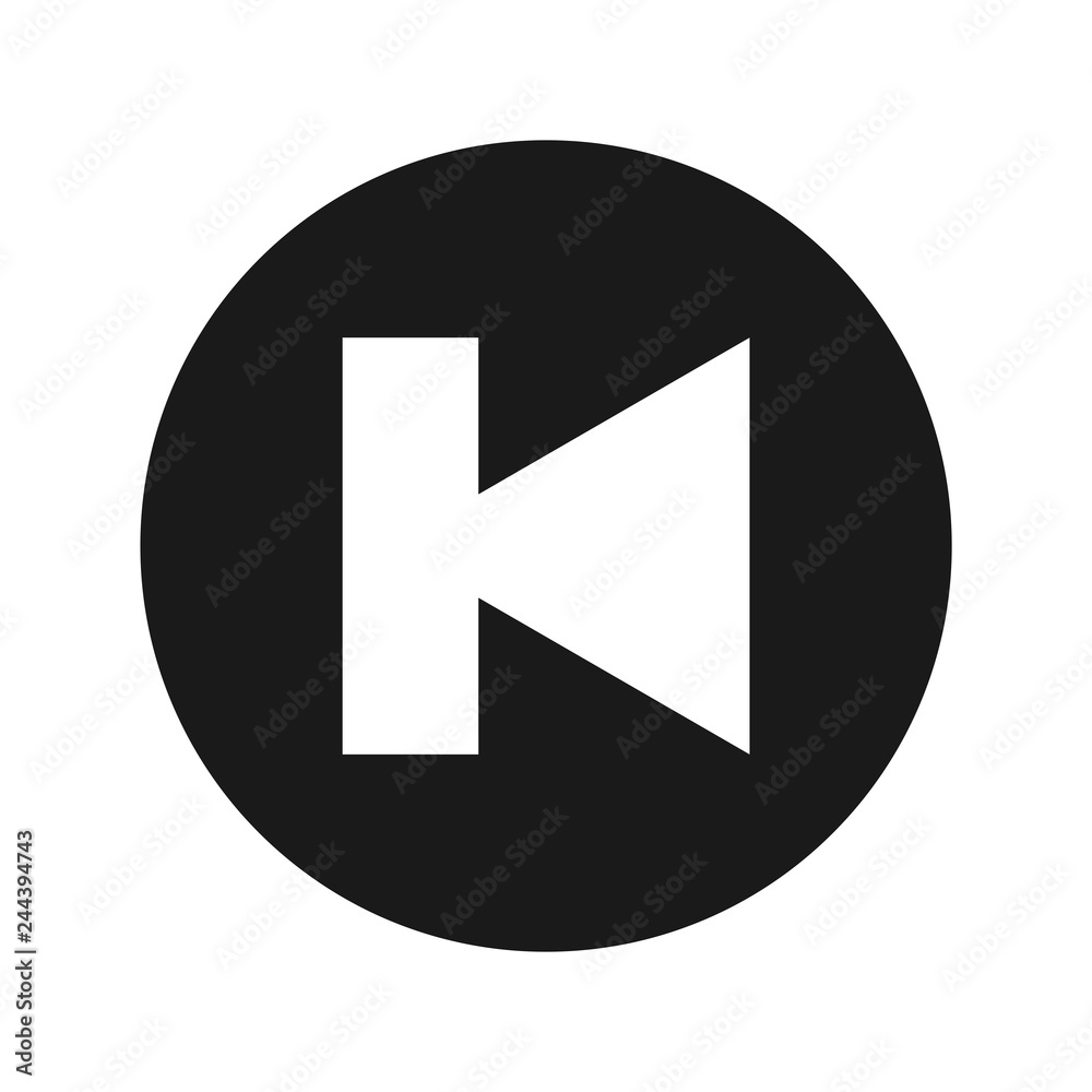 Previous track icon flat black round button vector illustration Previous track icon flat black round button vector illustration