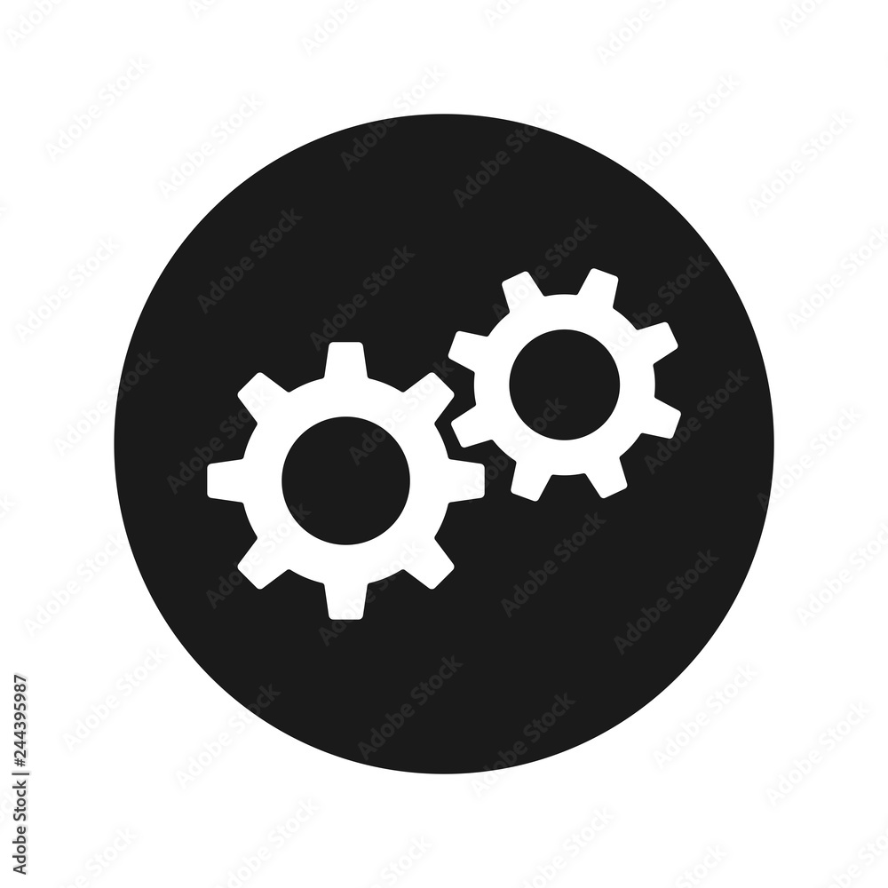Settings process icon flat black round button vector illustration