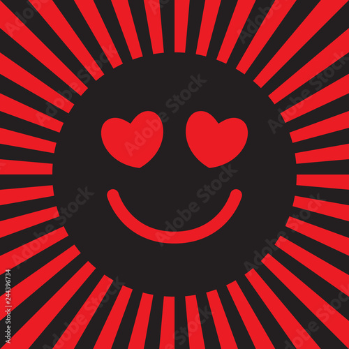 Smiley icon in love. Sun with heart shaped eyes.