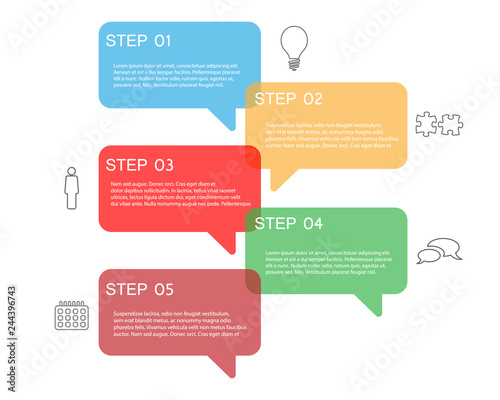 EPS 10 Vector Infographic with five message color transparent bubbles on white background