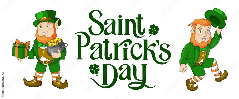 Fototapeta premium Happy St Patricks Day celebration card elements with Hand written lettering