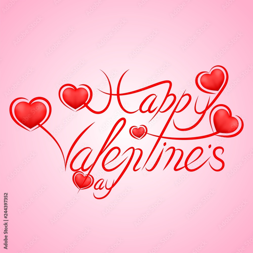 Happy Valentine's Day. Typography background with beautiful handwritten calligraphy text.  Vector illustration