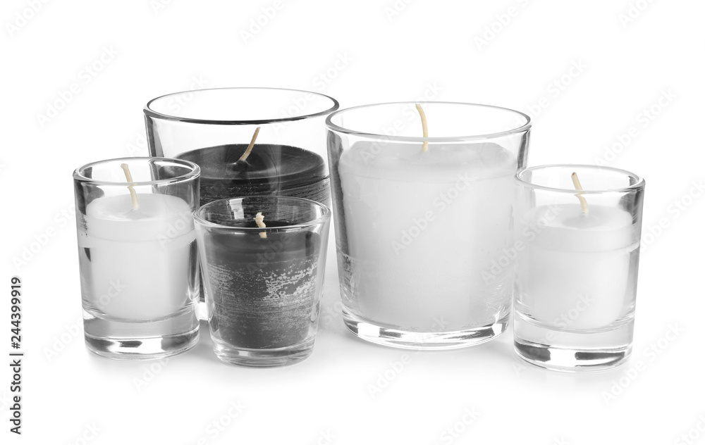 Different wax candles on white background Different wax candles on white background