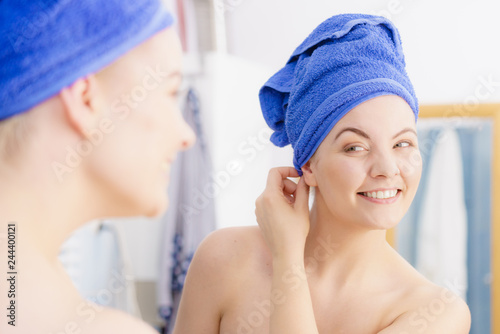 Woman wearing towel on her head