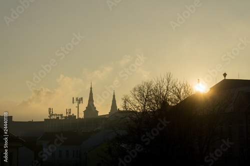 Sunrise and sunset over the hills and town. Slovakia © Valeria