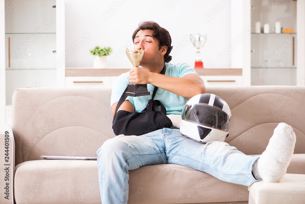 Injured motorbike rider recovering at home Injured motorbike rider recovering at home