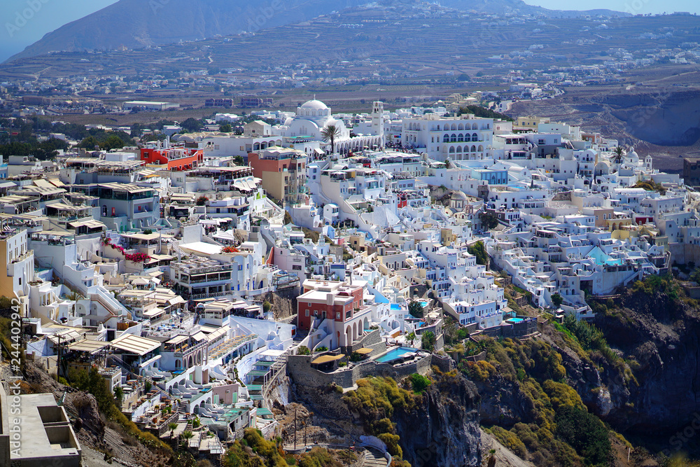 Panoramic view of Thira in the island of Santorini