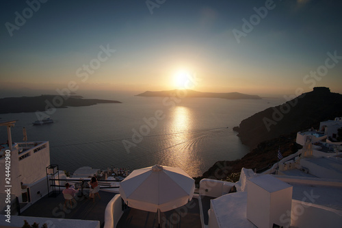 Panoramic view of the Caldera with a church in Santorini