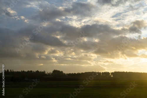 Sunset and sunrise with dramatic colorful clouds. Slovakia 