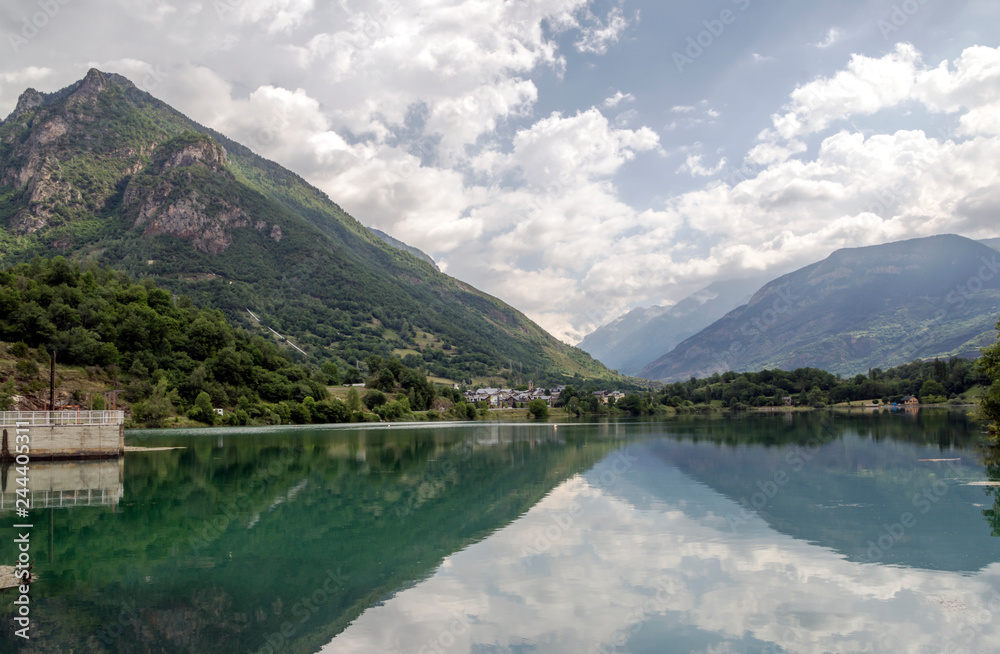 Fototapeta premium River in the Pyrenees in the Benasque valley in Spain on a sunny day.