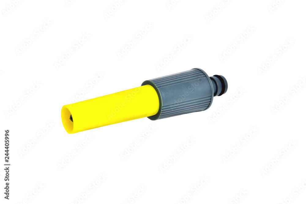 Fototapeta premium water sprinkler for hand watering lawns yellow-gray close-up white background