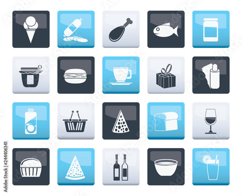 Shop and Foods Icons over color background - Vector Icon Set