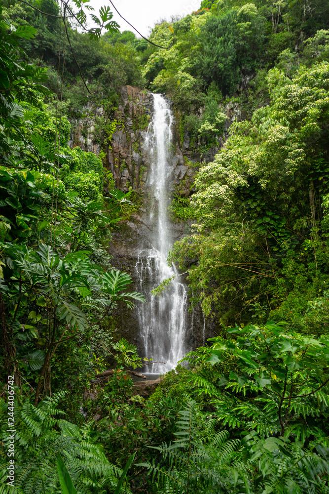 Road to Hana waterfall landscape in Maui, Hawaii Road to Hana waterfall landscape in Maui, Hawaii