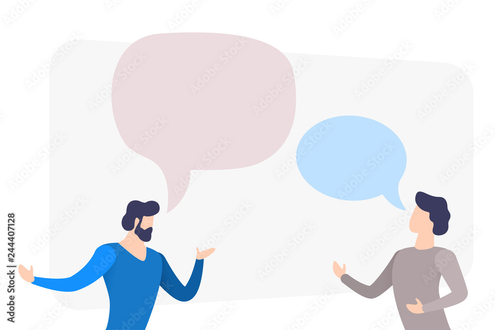 flat image, men communicate with each other, icons denoting the conversation flat image, men communicate with each other, icons denoting the conversation