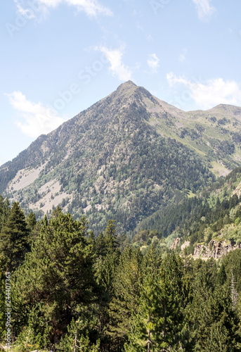 Mountains of the Pyrenees in the Benasque valley in Spain on a sunny day.