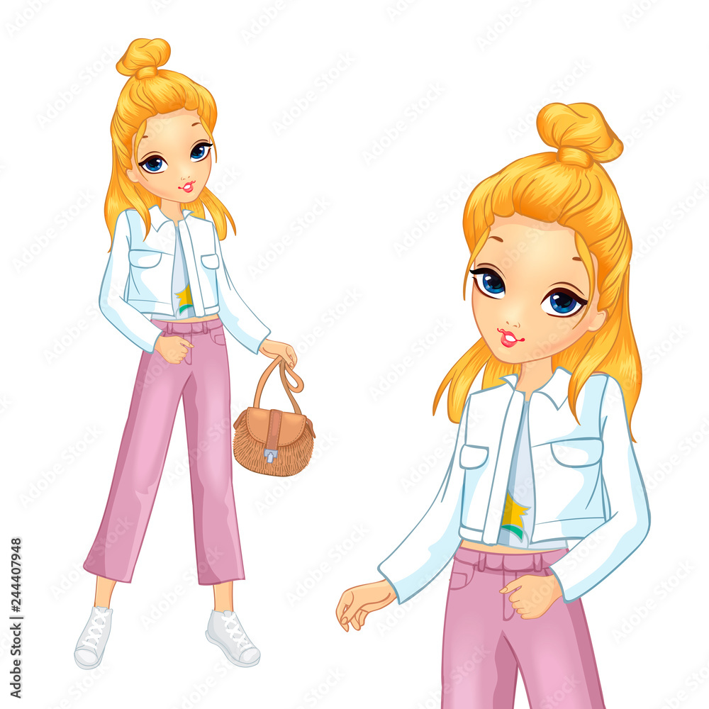 Girl In White Jacket And Pink Trousers Girl In White Jacket And Pink Trousers