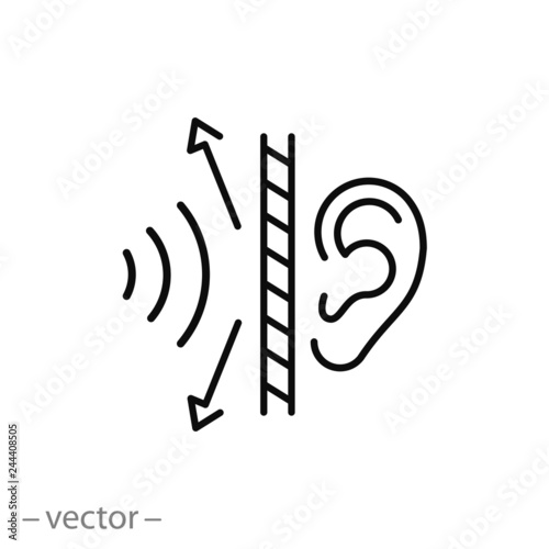 soundproofing icon, sound insulation linear sign on white background - vector illustration eps10