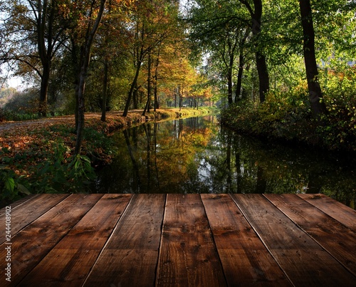 Wooden background with river